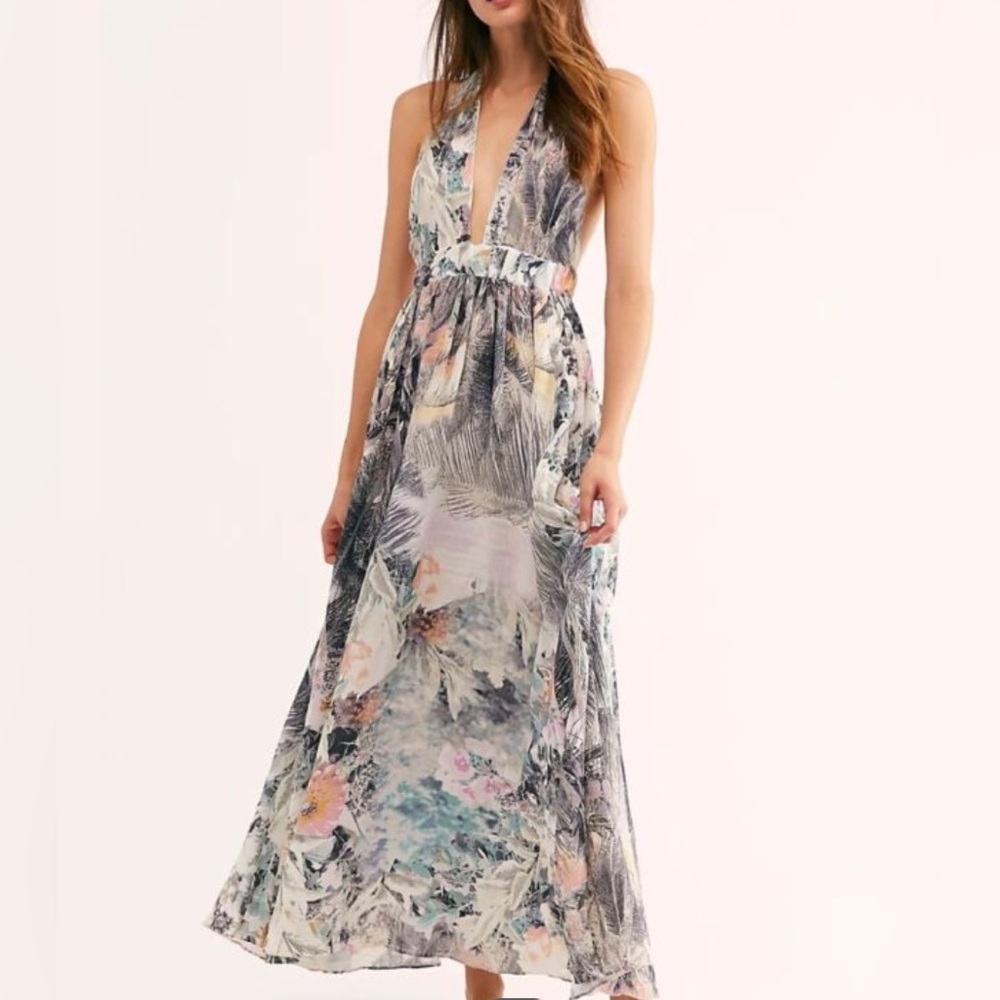 Free People tropical halter maxi dress. Brand new. Sz S